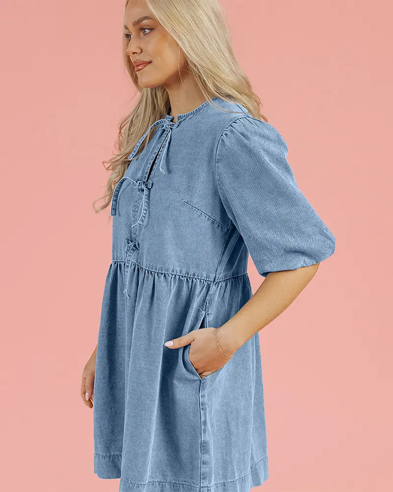 Bow Tie Denim Mini Dress