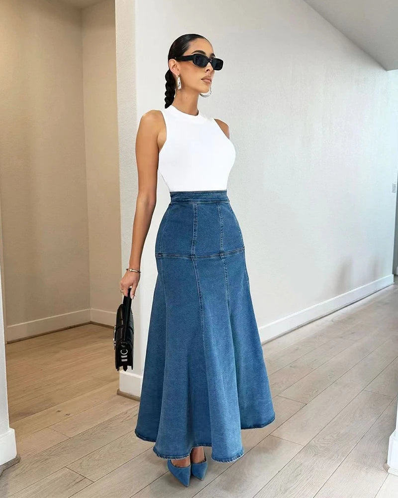 Celestial Flow Denim Skirt