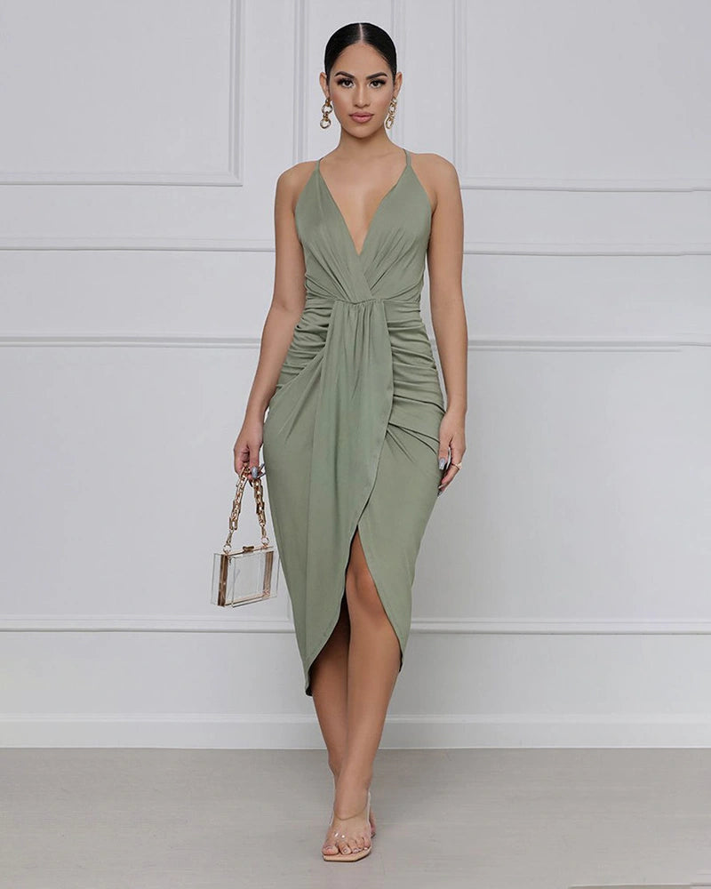 Draped Allure Ruched Midi Dress