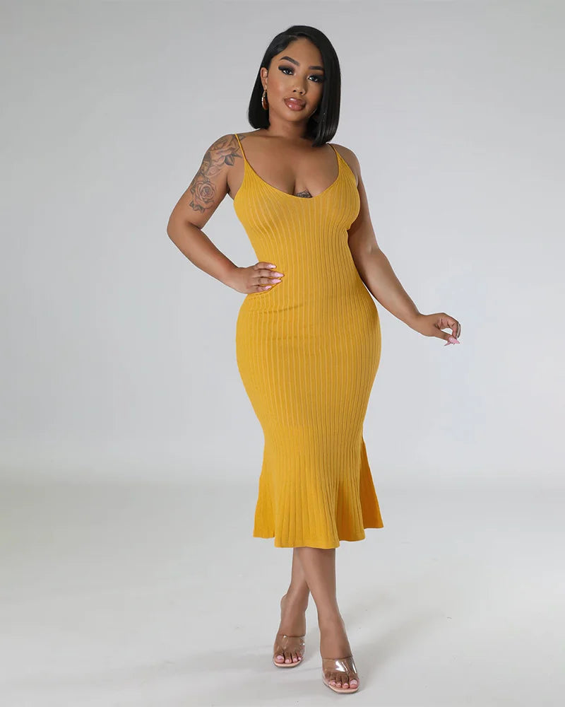 Effortless Charm Ribbed Midi Dress