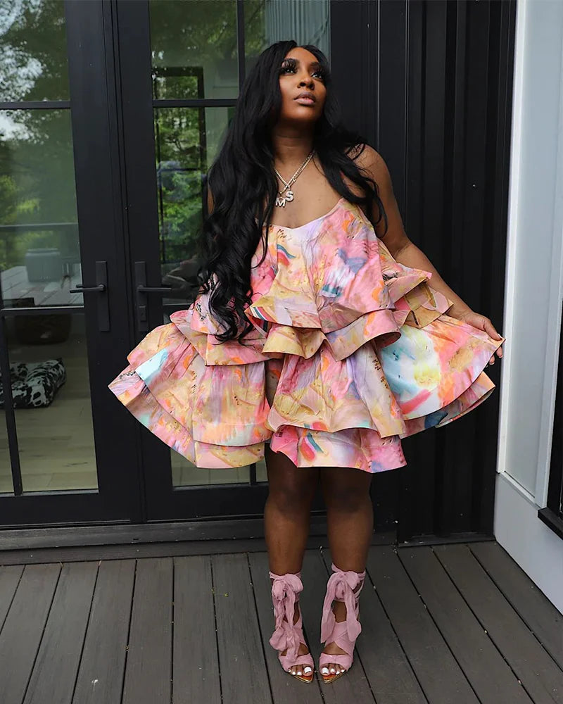 Flirty Cascade Ruffle Mini Dress