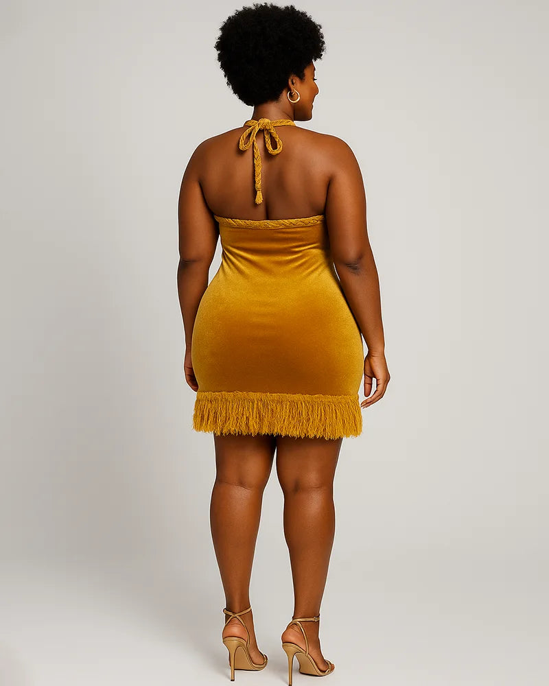 Golden Hour Velvet Fringe Dress