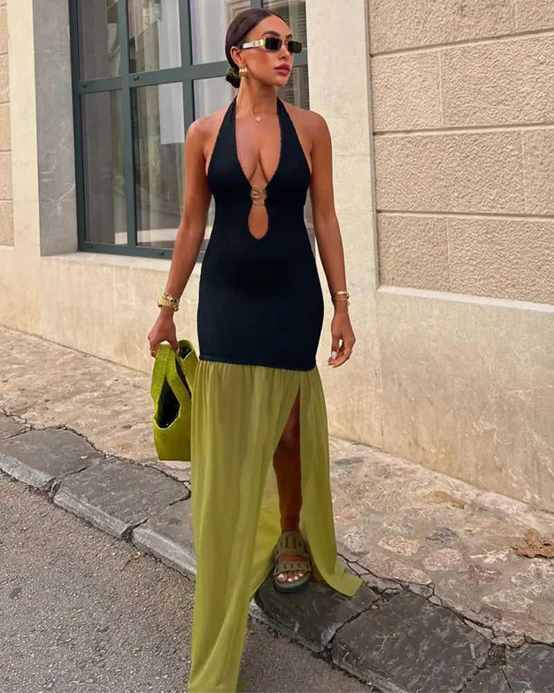Keyhole Halter Maxi Dress