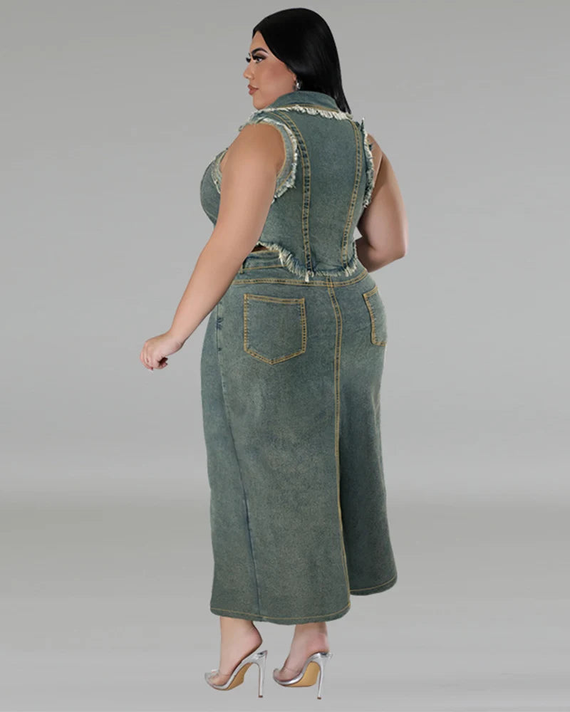 Plus Size Denim Two-Piece Set