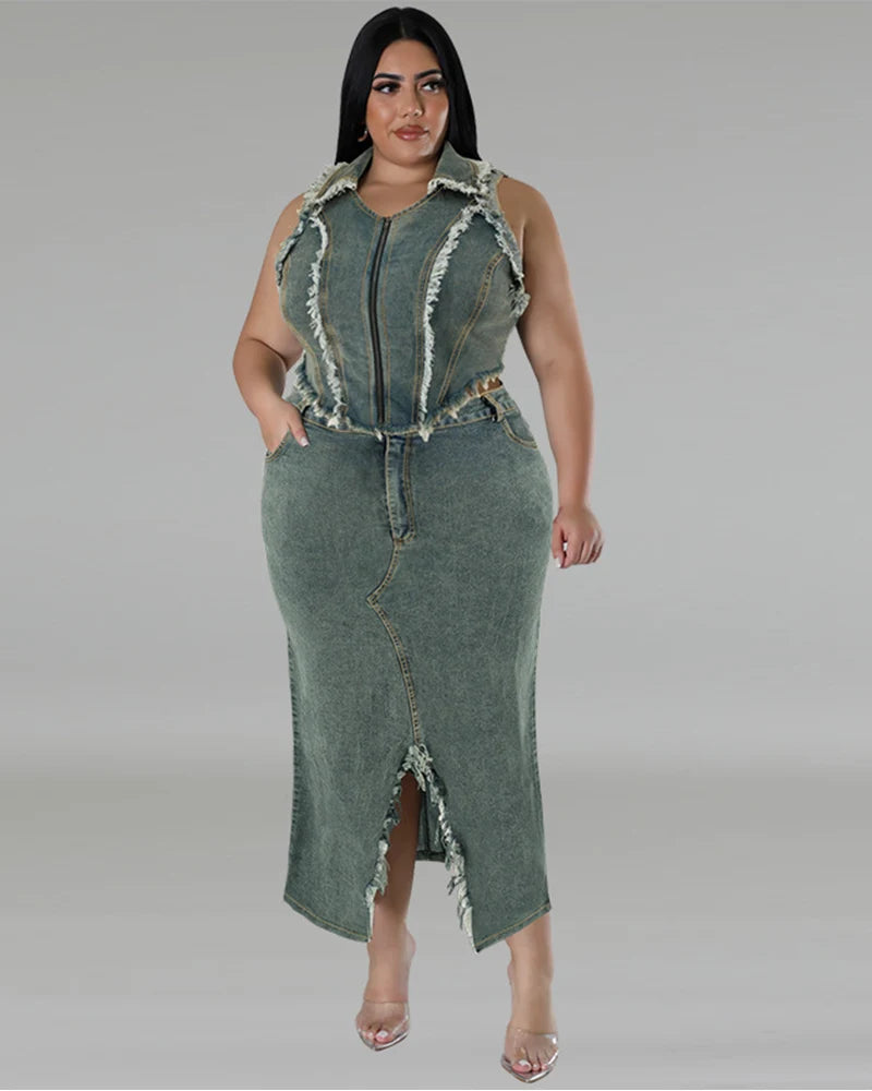 Plus Size Denim Two-Piece Set