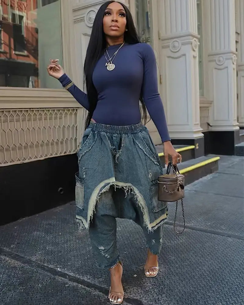 Rebel Edge Denim Harem Pants