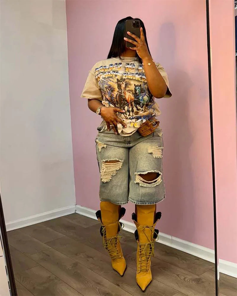 Rebel Edge Distressed Bermuda Shorts