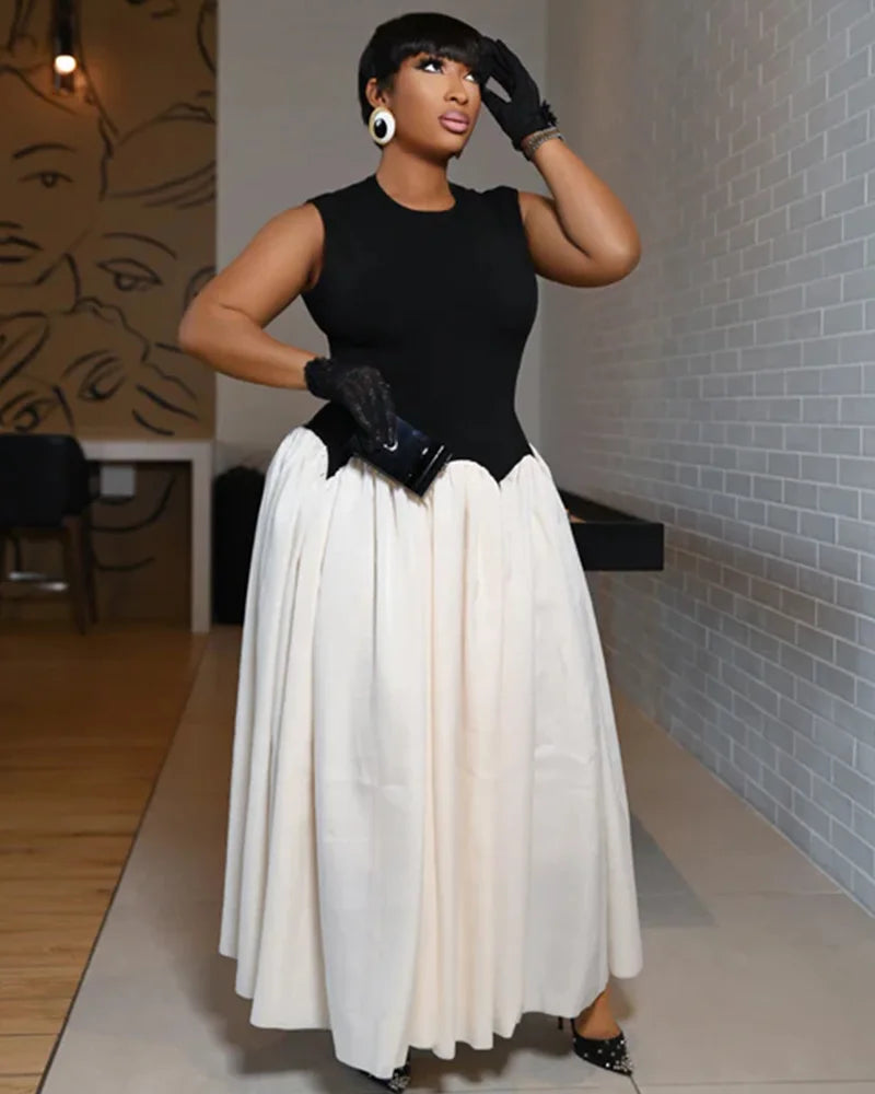 Regal Grace Colorblock Midi Ball Dress