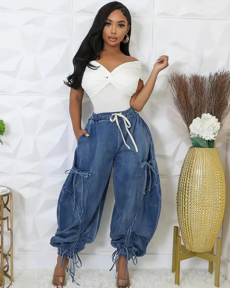 Ethereal Drift Denim Cargo Jeans