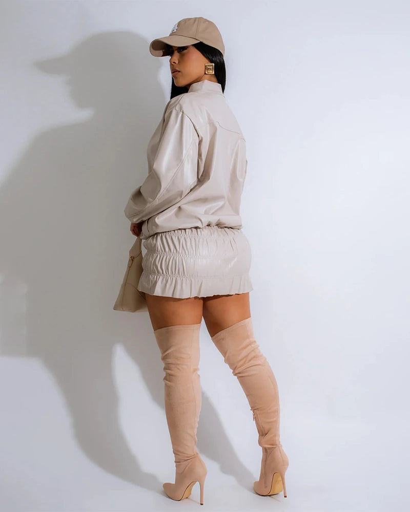 Metropolitan Edge Faux Leather Skirt Set