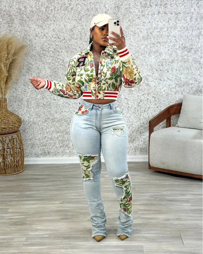 Floral Varsity Bomber