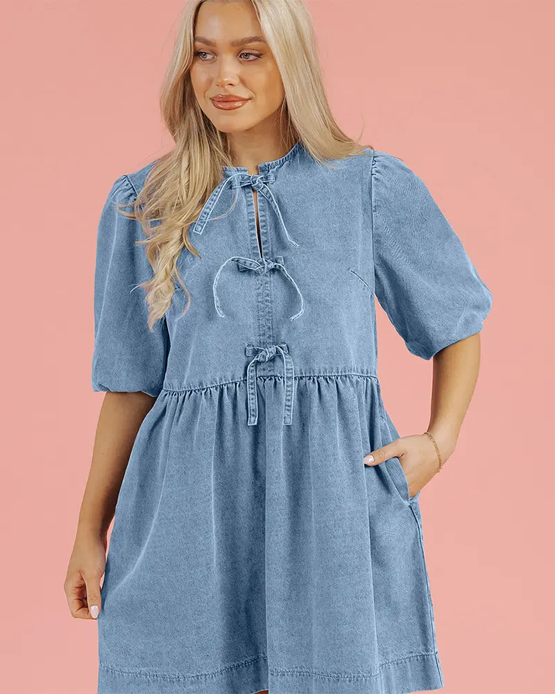 Bow Tie Denim Mini Dress