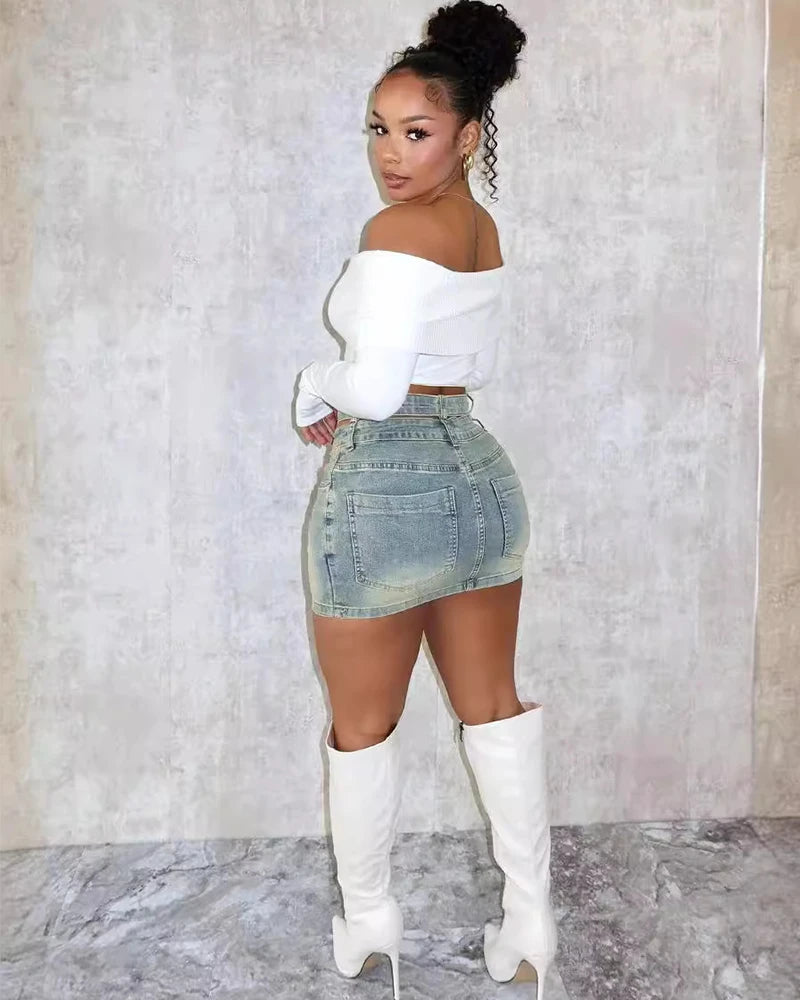 Celestial Grace Denim Mini Skirt