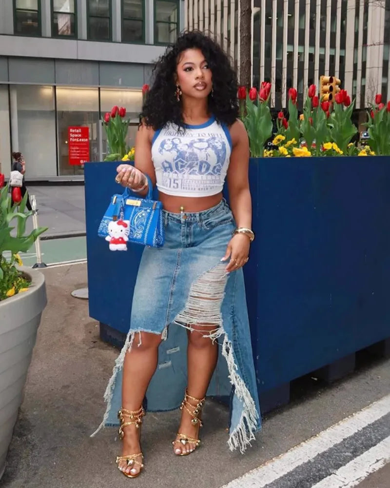 City Rebel Asymmetric Denim Skirt