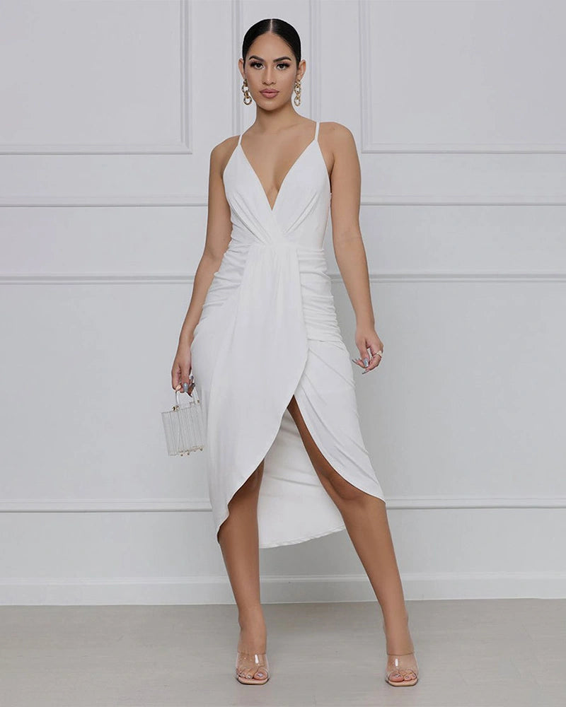 Draped Allure Ruched Midi Dress
