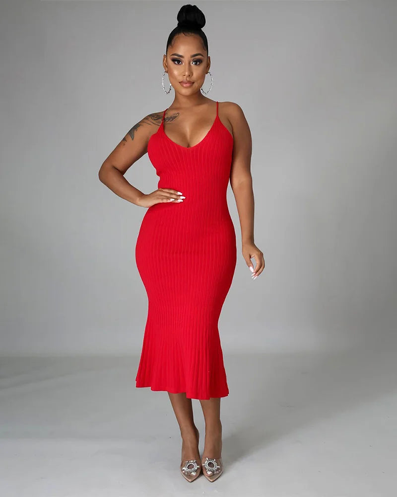 Effortless Charm Ribbed Midi Dress