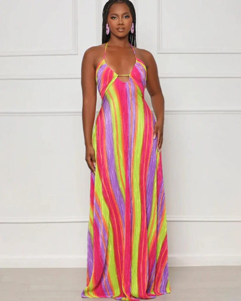 Electric Groove Striped Maxi Dress