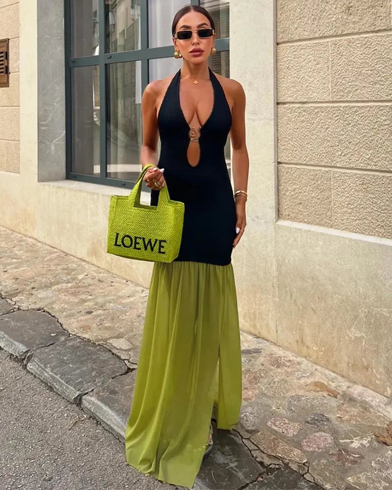 Keyhole Halter Maxi Dress