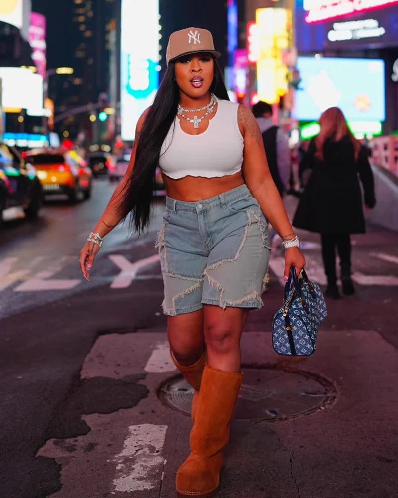 Midnight Pulse Distressed Denim Shorts