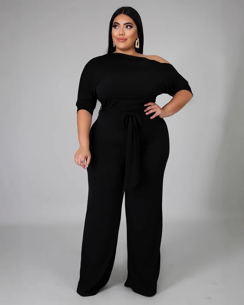 Plus Size Off Shoulder Wide Leg Jumpsuit
