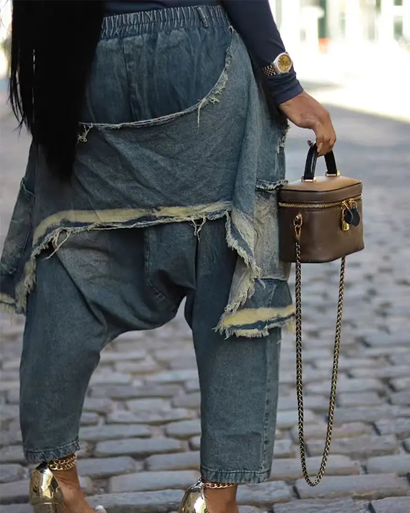 Rebel Edge Denim Harem Pants