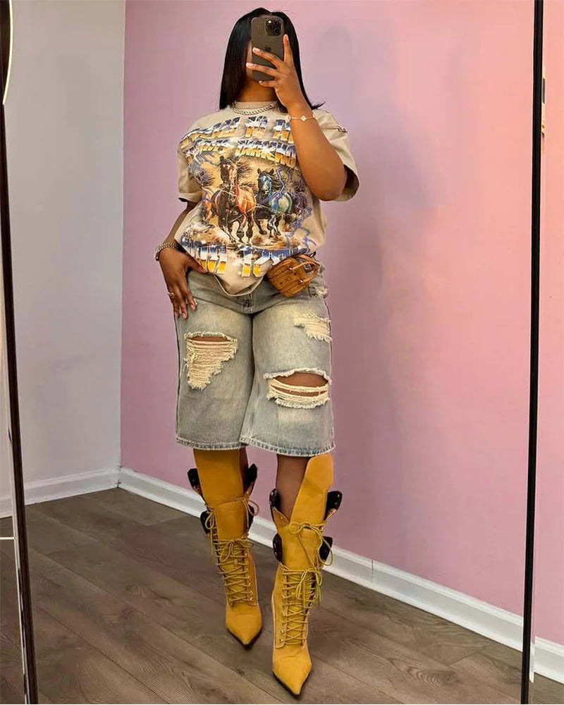 Rebel Edge Distressed Bermuda Shorts