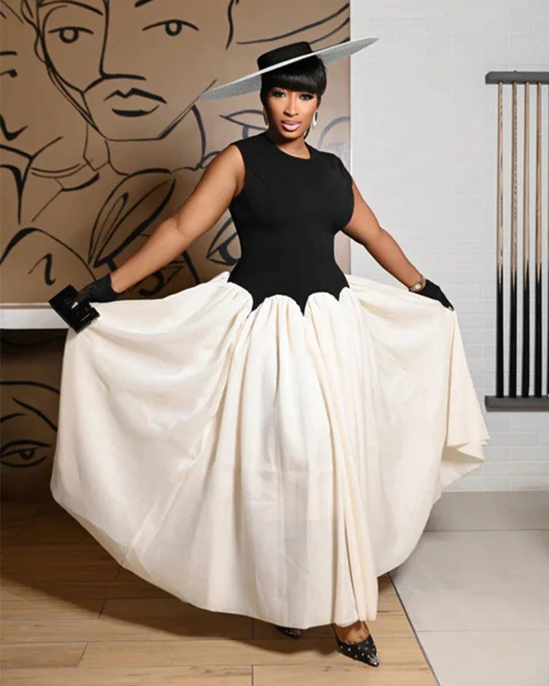 Regal Grace Colorblock Midi Ball Dress