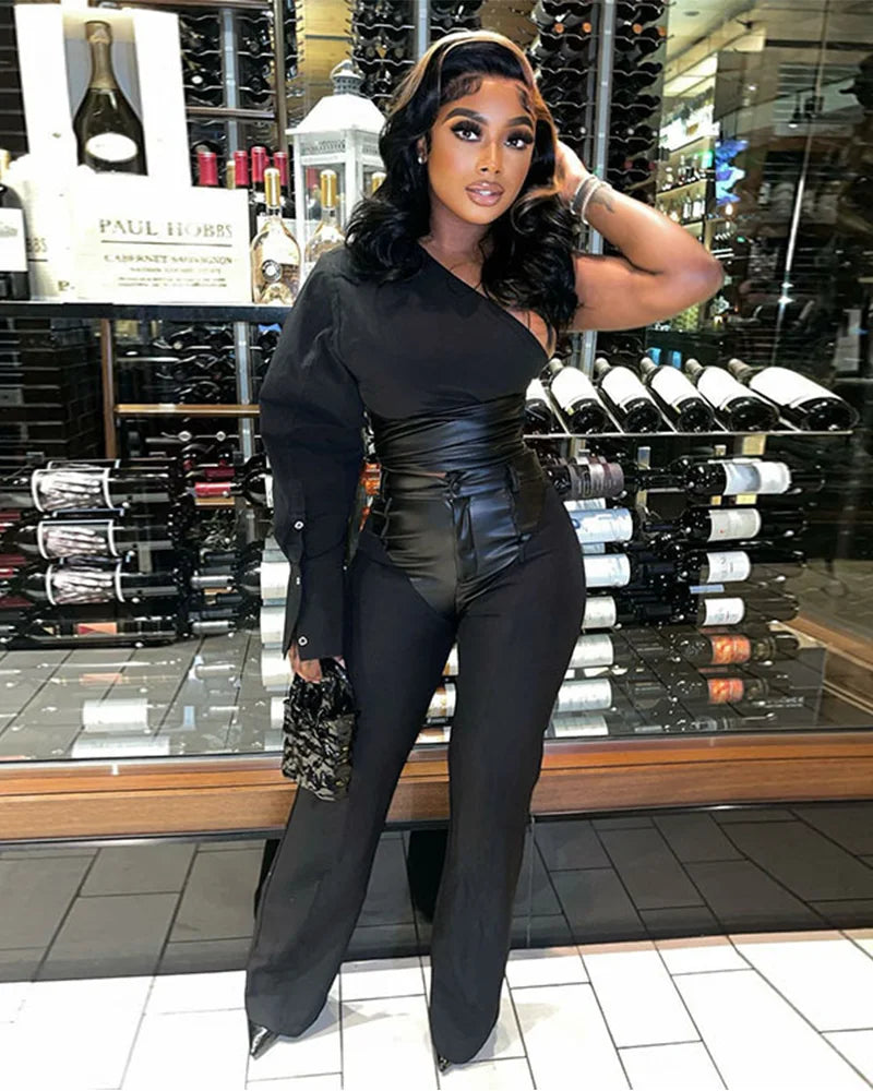 Urban Allure One-Shoulder Pant Set