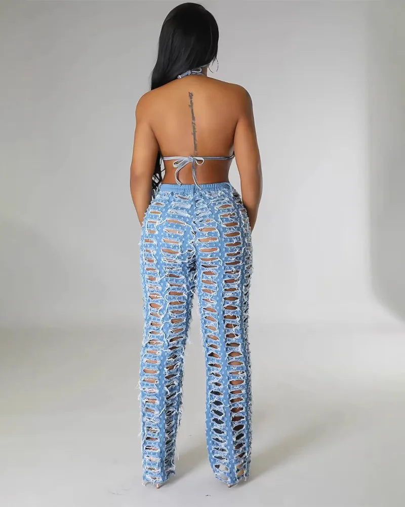 Distressed Mesh Pants