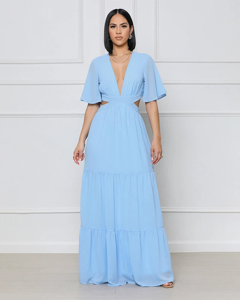 Graceful V Neck Cut-out Maxi Dress