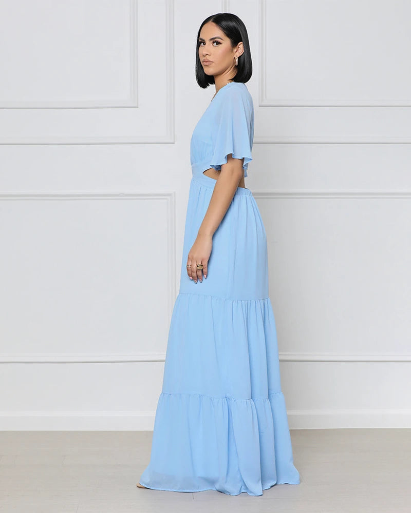 Graceful V Neck Cut-out Maxi Dress